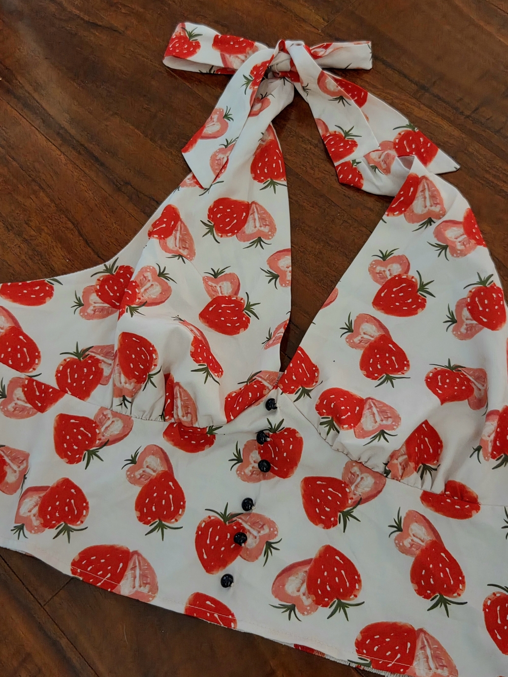 Strawberry Print Halter Top - White & Red